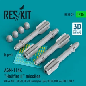 Missiles AGM-114K Hellfire II (4 pièces) (ensemble de mise à niveau de la résine) 1/35 ResKit RS35-0029 - Photo 1 sur 3
