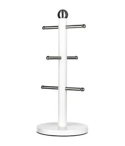 Stainless Steel White Coated 6 Cups Mug Tree Kitchen Storage Rack - Picture 1 of 5