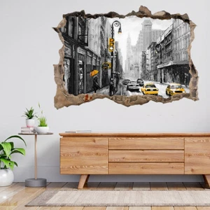 Calcomanía de póster Calcomanía Póster Calcomanía Póster Street of New York Amarillo Taxi 3D Vista Rota A939 - Imagen 1 de 2