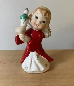 Vintage Weihnachtsengel mit Kerze Glitzer Sterne rot Jacke Japan - Bild 1 von 9