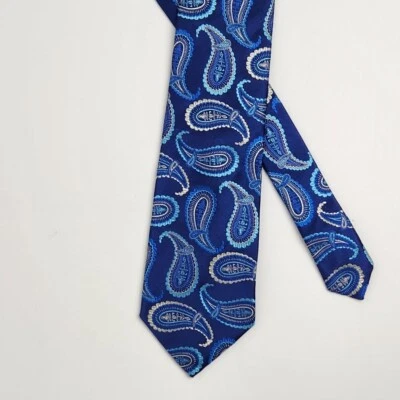 Gravata de seda masculina DUCHAMP 58" x 4" luxo azul paisley Inglaterra - Imagem 1 de 4
