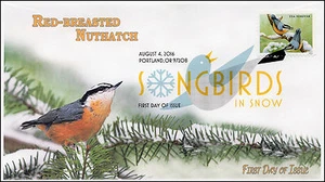 2016, Songbirds in Snow, Red-Breasted Nuthatch, DCP, FDC, 16-244 - Picture 1 of 1