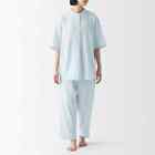 MUJI Womens 100% Organic Cotton Gauze Half Sleeve Pajamas Blue Stripe FedEx
