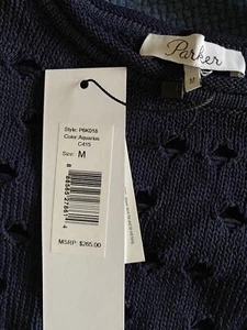 Parker Navy High Low Sweater Size Medium Cut Out/ Distressed NWT $295 - Picture 1 of 2