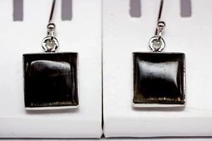 Muy Raros Negro Piedra de Sol Pendientes 925 Plata Pendientes Superior Piedra - Imagen 1 de 7