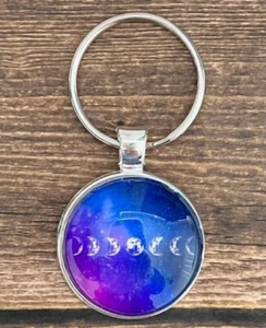 Key Chain Zipper Pull Galaxy Space Moon Phase Blue Purple RTS - Picture 1 of 1