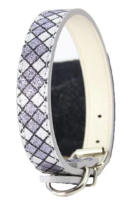 Hundehalsband, Argyle Bling Sparkle Bling Glitzer grau schwarz verstellbar, XS S M L - Bild 1 von 3