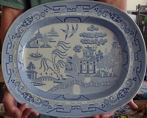 RARE CA 1800 SHROPSHIRE ENGLAND CAUGHLEY BLUE WILLOW 19" PLATTER - Picture 1 of 12
