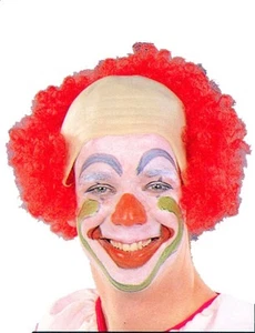 ADULT BOW HEAD CLOWN LATEX BALD CAP WITH RED HAIR CIRCUS EVIL COSTUME WIG 60028 - Picture 1 of 1