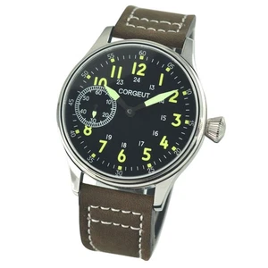 44mm Corgeut Black dial Vintage Hand-winding 6497 Mechanical Mens Watch - Picture 1 of 6