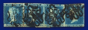 1841 SG14f 2d blau 4 in MX Pl. 3 E1(2)vd.i Strip (4) LI-LL gebraucht Cat 2800€ DJMV - Bild 1 von 3