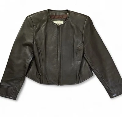 Vintage Lord & Taylor Dark Brown Leather Short Womens Jacket Size 2P M/L NWOT - Image 1 of 4