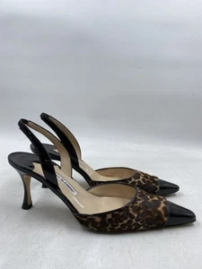 Manolo Blahnik Brown Leopard Pony Hair Slingback Pump W 8.5 - Imagen 1 de 9