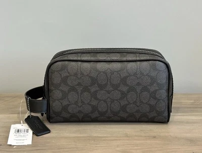 Kit de viaje pequeño COACH CAR15 en lona y cuero de firma carbón/negro Foto 1 de 4