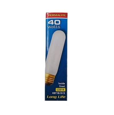 L3514 Permalite Light Bulb Tubular 40W Inside Frost 3,000 Hour Life Tested NIB - Image 1 of 4