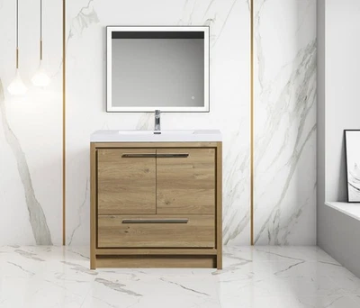 Alma Allier 36 inch Natual Oak Finish Vanity With White Sink - Image 1 of 4