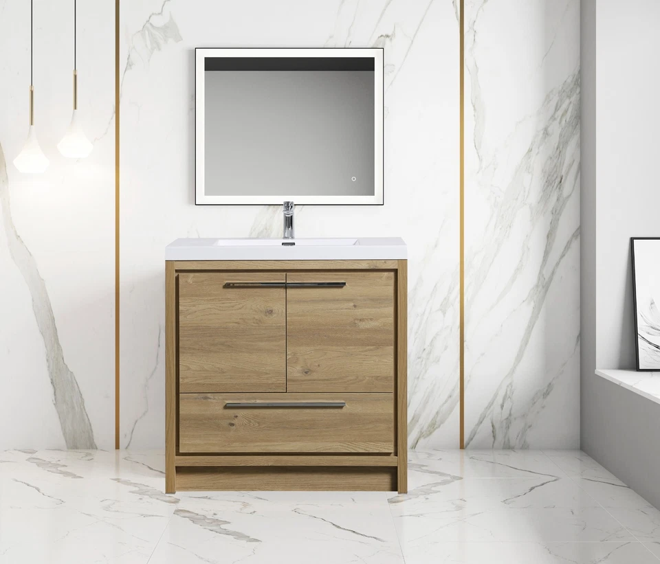 Alma Allier 36 inch Natual Oak Finish Vanity With White Sink - Image 1 of 4
