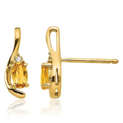 14K Solid Yellow Gold Citrine Diamond Dangle Earrings - Image 1 of 4