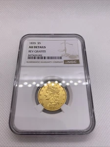 Half Eagle 1835 $5 clasificación NGC AU Det. Cinco dólares de oro mejor fecha RARO - Imagen 1 de 9