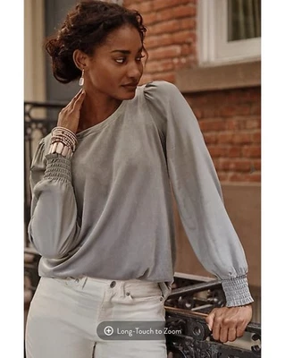 J Jill Top Mujer XL Gris Terciopelo Pullover Manga Larga Plateado Rayón Seda Foto 1 de 4