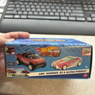 Hot Wheels 2-Pack 1:43 Scale Pull-Back Speeders: Hummer Ev Vs Alpha Persuit NEW - Image 1 of 4