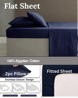 100%Egyptian Cotton 800 Count  Extra Deep Pkt Sheet Set Navy Blue Solid All Size - Image 1 of 4