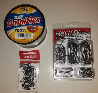 Eagle коготь и Zebco рыболовные снасти лот ствол поворотный бас крючки 12 фунтов линия новый - Изображение 1 из 4