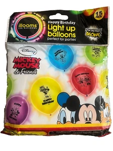 ILLOOMS HAPPY BIRTHDAY LIGHT UP BALLOONS MICKEY MOUSE PACK OF 15 - Picture 1 of 2