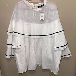 Ashley Stewart Woman’s Size 26/28 Sheer White And Black Ruffle Long Sleeve Top - Picture 1 of 7