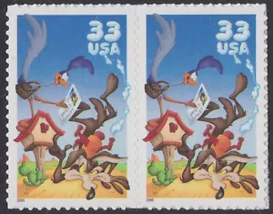 US 3391a Looney Tunes Road Runner Wile E Coyote 33c horz pair MNH 2000 - Picture 1 of 1