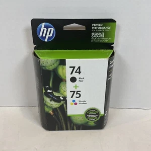 HP 74 Black + 75 Tri-Color Ink Cartridge Genuine Exp 10/2020 CC659FN NIB - Picture 1 of 3