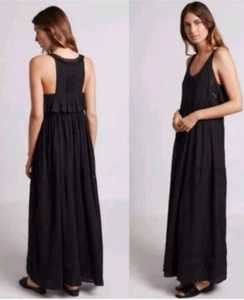 $398 CURRENT/ELLIOT Black The Lace Gauze Crinkle Maxi Dress Size 0/US Small - Picture 1 of 12
