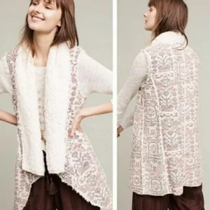 HEI HEI ANTHROPOLOGIE Women's size S Jacquard Geometric Sherpa Fleece Lined Vest - Picture 1 of 9