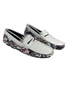 Robert Graham Stormy Floral White Leather Penny Loafers Men’s Size 11 NIB - Foto 1 di 9