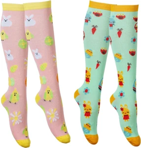 Long Women Easter Compression Socks with Animal Bunny and Easter Eggs (2 Pairs), - Picture 1 of 7