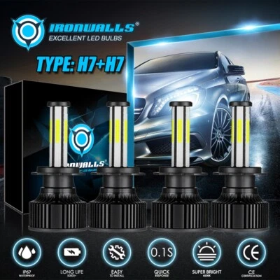 For 08-17 Mercedes-Benz C300 6-sides H7+H7 LED Headlight 4X Bulbs High-Low Beam - Image 1 of 4