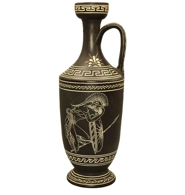 Antique Original Lekythos Greek Warrior Terracotta Pottery Vessel Oil Flask Vase - Image 1 of 4