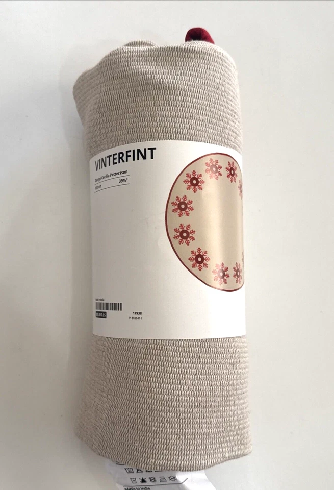 IKEA VINTERFINT Under Tree Skirt Beige Red Snowflakes 39¼" 805.810.85 Jute