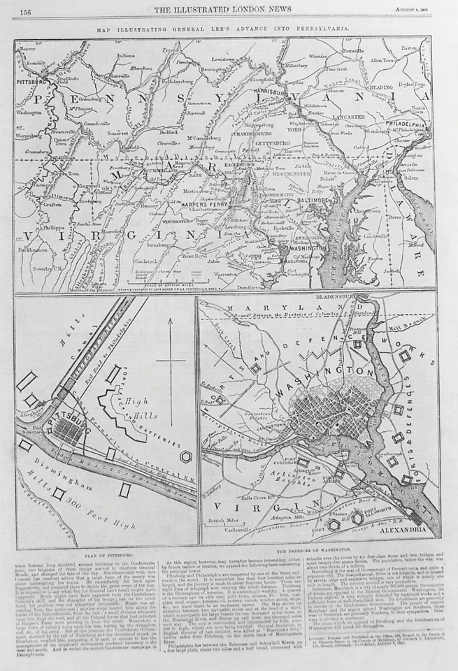 OLD ANTIQUE MAP UNITED STATES CIVIL WAR GENERAL LEE WASHINGTON PENNSYLVANIA 1863 Foto 1 de 1