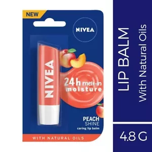 Nivea 24 hour Melt-in Moisture Caring Lip Balm, Peach Shine 4.8 g - Picture 1 of 7