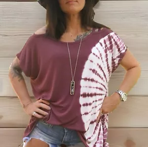 EASEL tunica donna piccola viola tie dye oversize boho spalle scoperte top NUOVO - Foto 1 di 11