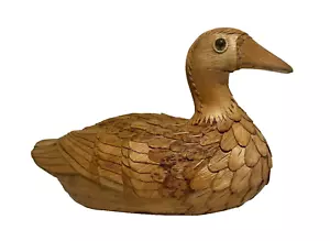 Arte popular en capas cáscara de maíz madera caña señuelo pato, ojos de vidrio primitivo vintage 9" - Imagen 1 de 8