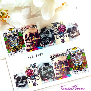 Nail Art "Skulls Rose Chain" Water Transfer Decal Full Wrap Sticker Tips 3157 - Picture 1 of 2