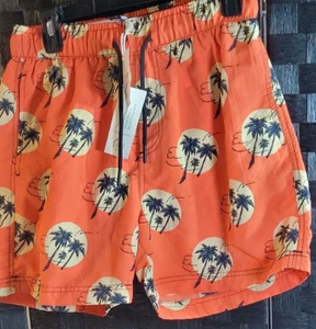 ✨Men's Forever 21 Swim shorts mesh lining palm trees orange size  Small - Picture 1 of 4