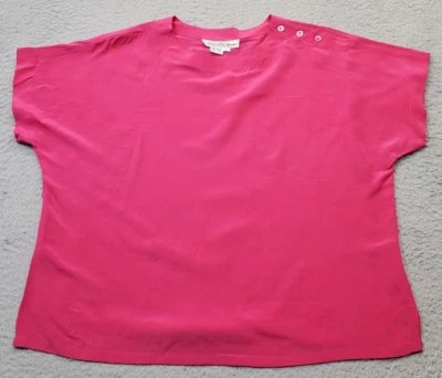 Camisa Top Saks Fifth Avenue Mujer Grande Rosa Seda Manga Corta Hombro Botón Foto 1 de 4