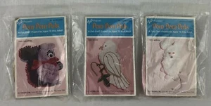 3 Vintage Felt Originals Pom Pom Pals Kits Dove Mouse Squirrel NOS Sequin Kids - Picture 1 of 8