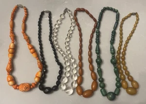 6 Vintage Bakelite, Galalith, Lucite, Early Plastic Sterling Silver Necklace Lot - Picture 1 of 24