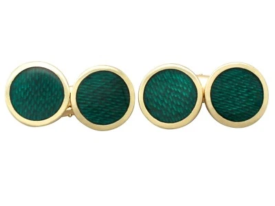 Gemelos italianos vintage esmaltados guilloché y oro amarillo de 18k, alrededor de 1950 Foto 1 de 4