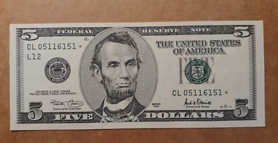 2001 $5.00 FEDERAL RESERVE STAR NOTE*   SAN FRANCISCO   CL* - Image 1 of 2