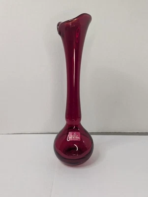 Viking Art Glass "Epic Test Tube" Bud Vase in Ruby Red Stickered HTF Vintage MCM - image 1 of 4
